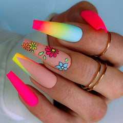 24pcs Rainbow Gradient Press On Nails Matte Long Coffin Ballerina False Nails