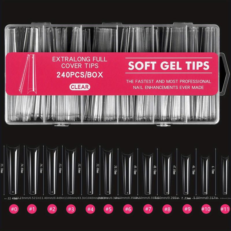 240pcs Long Soft Gel Nail Tips Clear Acrylic Nails Full Coverage Press On Nails