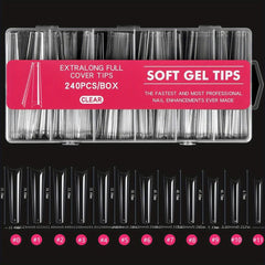 240pcs Long Soft Gel Nail Tips Clear Acrylic Nails Full Coverage Press On Nails