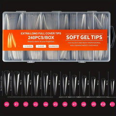240pcs Long Soft Gel Nail Tips Clear Acrylic Nails Full Coverage Press On Nails