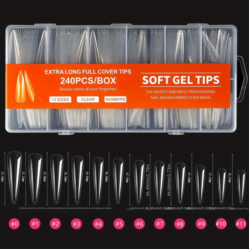 240pcs Long Soft Gel Nail Tips Clear Acrylic Nails Full Coverage Press On Nails