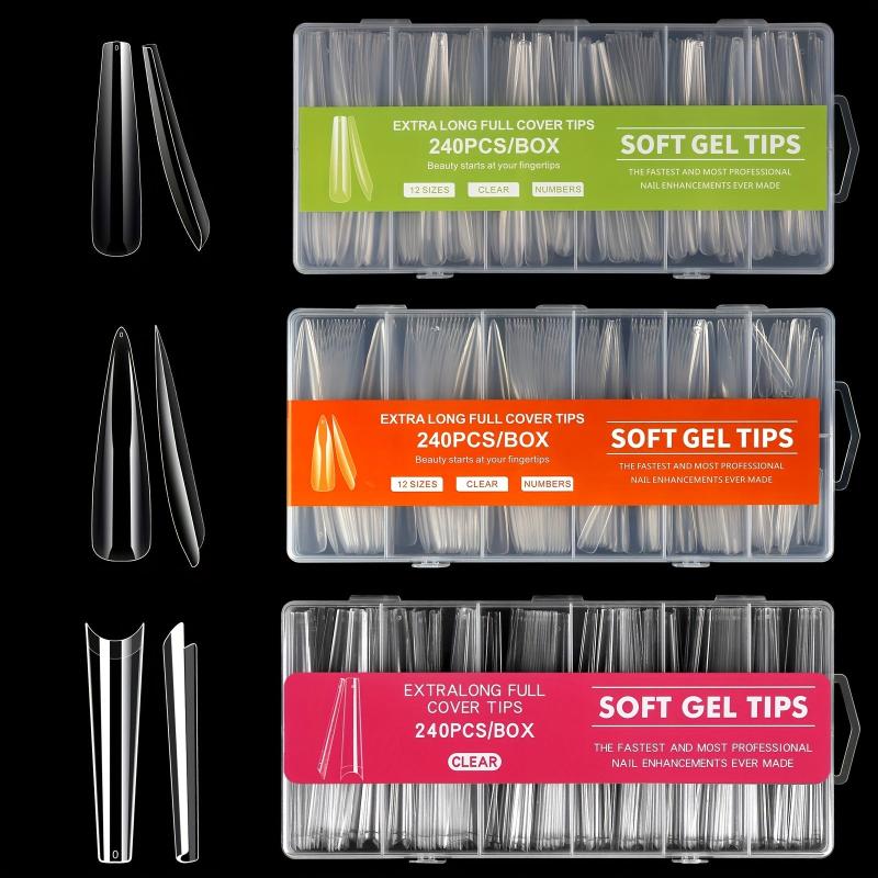 240pcs Long Soft Gel Nail Tips Clear Acrylic Nails Full Coverage Press On Nails