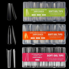 240pcs Long Soft Gel Nail Tips Clear Acrylic Nails Full Coverage Press On Nails