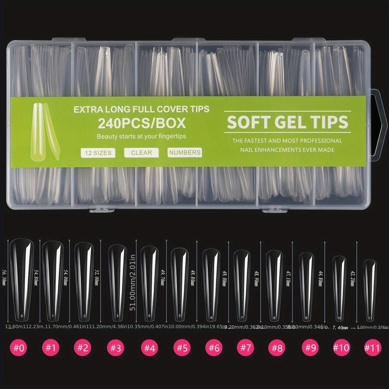 240pcs Long Soft Gel Nail Tips Clear Acrylic Nails Full Coverage Press On Nails