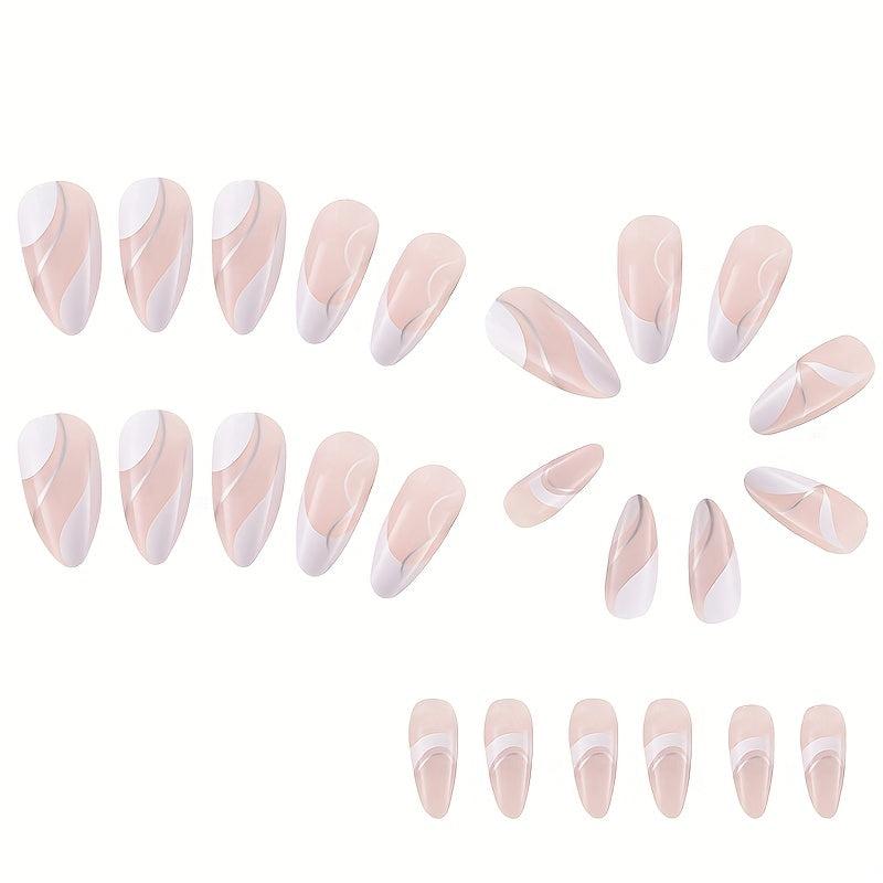 Almond Ballerina Press On Nails, Silvery Swirl Design