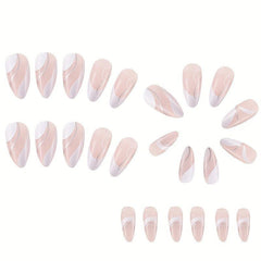 Almond Ballerina Press On Nails, Silvery Swirl Design