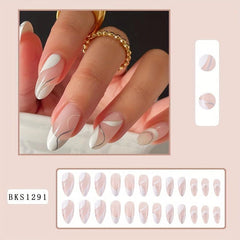 Almond Ballerina Press On Nails, Silvery Swirl Design