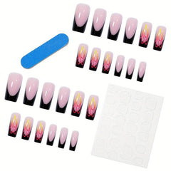 24pcs Fluorescent Flame French Tip Press On Nails for Halloween