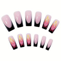 24pcs Fluorescent Flame French Tip Press On Nails for Halloween