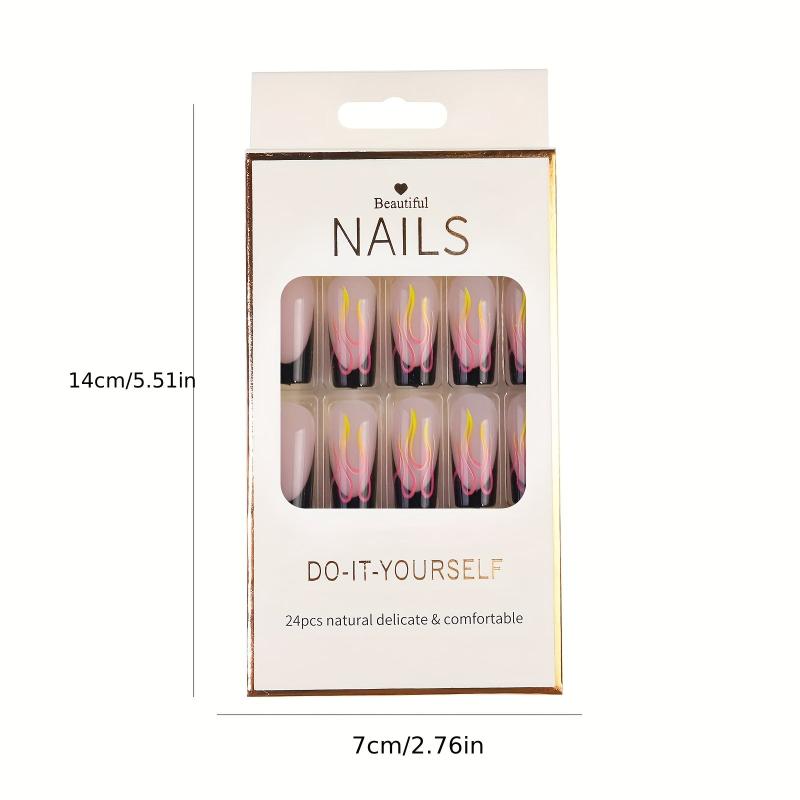 24pcs Fluorescent Flame French Tip Press On Nails for Halloween