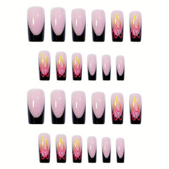 24pcs Fluorescent Flame French Tip Press On Nails for Halloween