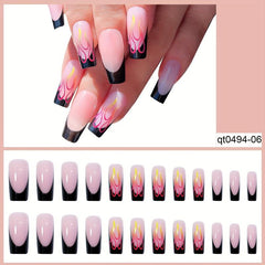24pcs Fluorescent Flame French Tip Press On Nails for Halloween