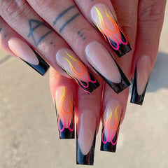 24pcs Fluorescent Flame French Tip Press On Nails for Halloween