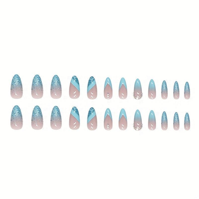 24 pcs Glitter Press On Nails with Rhinestones for Women and Girls