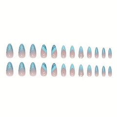 24 pcs Glitter Press On Nails with Rhinestones for Women and Girls