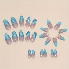 24 pcs Glitter Press On Nails with Rhinestones for Women and Girls