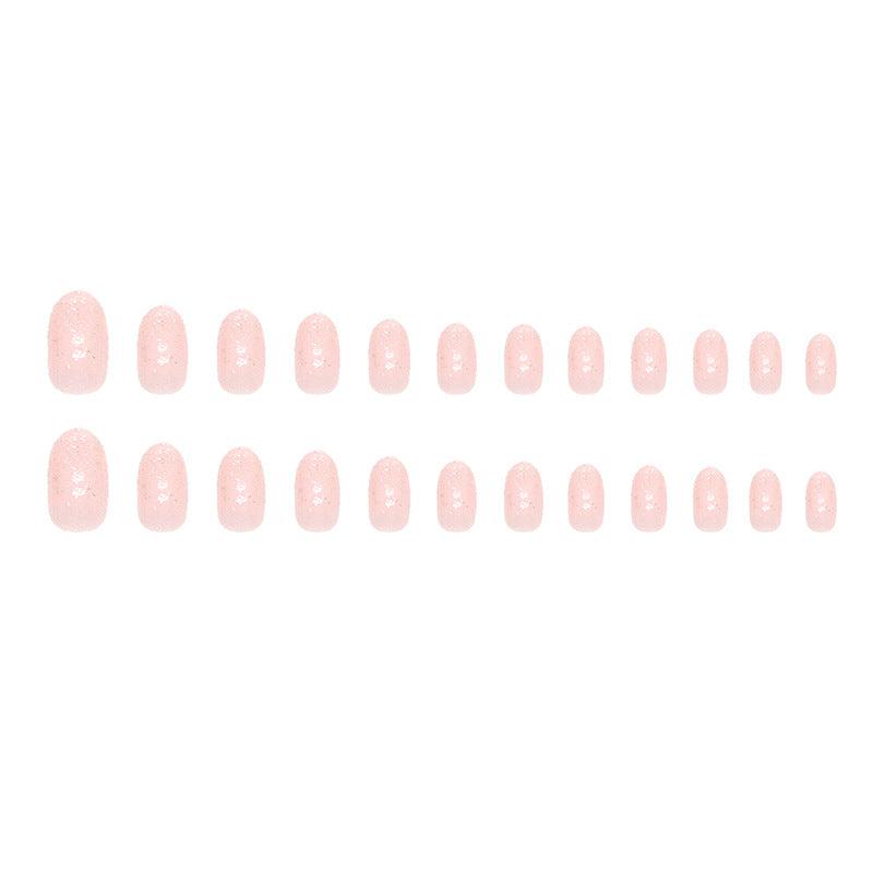 24pcs Glitter Medium Long Press On Almond Shaped False Nails Nude Pink