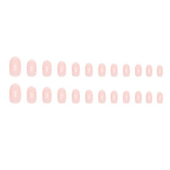 24pcs Glitter Medium Long Press On Almond Shaped False Nails Nude Pink
