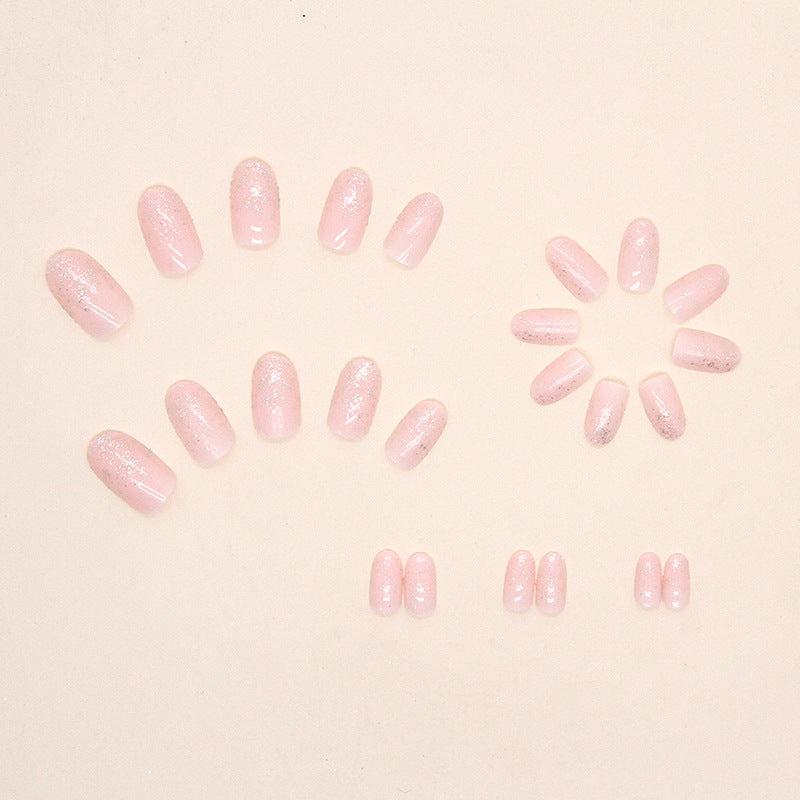 24pcs Glitter Medium Long Press On Almond Shaped False Nails Nude Pink