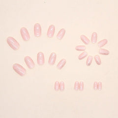 24pcs Glitter Medium Long Press On Almond Shaped False Nails Nude Pink