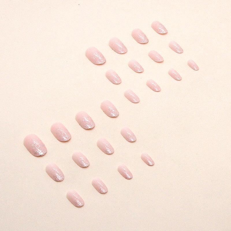 24pcs Glitter Medium Long Press On Almond Shaped False Nails Nude Pink