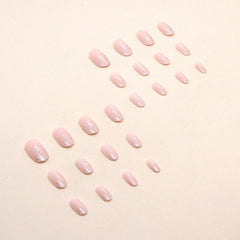 24pcs Glitter Medium Long Press On Almond Shaped False Nails Nude Pink