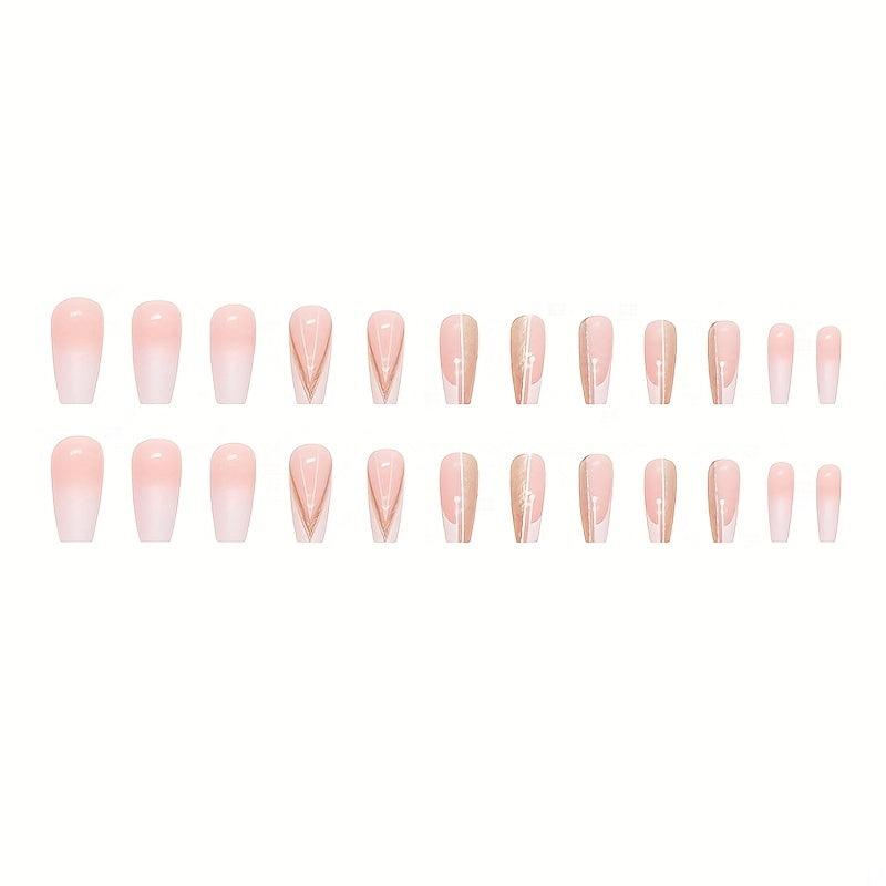 Golden Glitter French Tip Press On Nails Medium Full Cover Artificial Nail