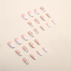 Golden Glitter French Tip Press On Nails Medium Full Cover Artificial Nail