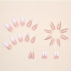 Golden Glitter French Tip Press On Nails Medium Full Cover Artificial Nail