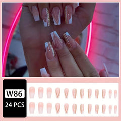 Golden Glitter French Tip Press On Nails Medium Full Cover Artificial Nail