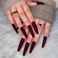 24pcs Matte French Solid Press On Nails Long Ballerina False Nails Red