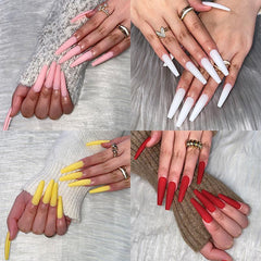 24pcs Matte French Solid Press On Nails Long Ballerina False Nails Red