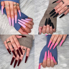 24pcs Matte French Solid Press On Nails Long Ballerina False Nails Red