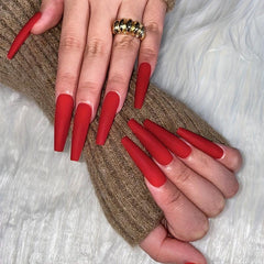 24pcs Matte French Solid Press On Nails Long Ballerina False Nails Red