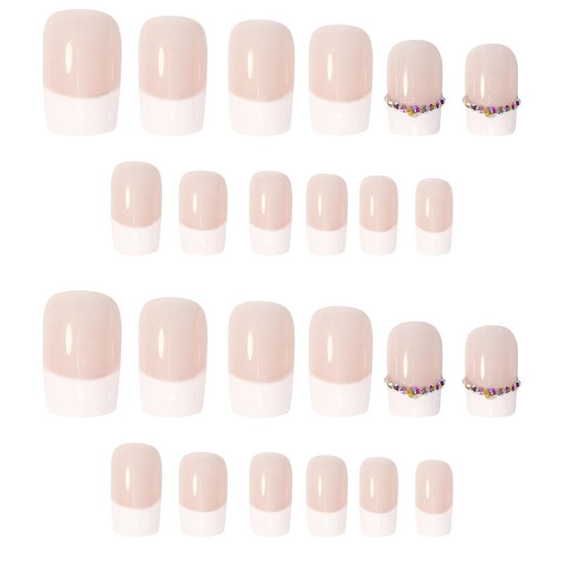 24 pcs Sparkling Jelly Pink Gel Nail Kit with Zircon Decals
