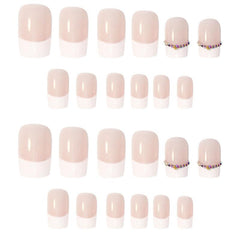 24 pcs Sparkling Jelly Pink Gel Nail Kit with Zircon Decals