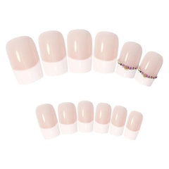 24 pcs Sparkling Jelly Pink Gel Nail Kit with Zircon Decals