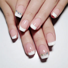 24 pcs Sparkling Jelly Pink Gel Nail Kit with Zircon Decals