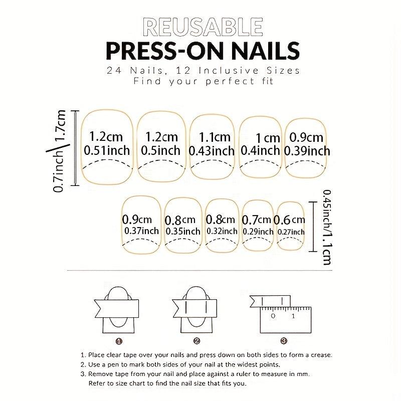 24pcs Glitter Press On Nails with Line + Nail File & Glue