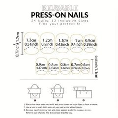 24pcs Glitter Press On Nails with Line + Nail File & Glue