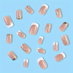 24pcs Glitter Press On Nails with Line + Nail File & Glue