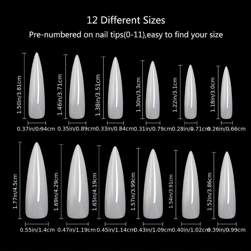 120PCS Natural Extra Long Stiletto False Nail Tips with Box