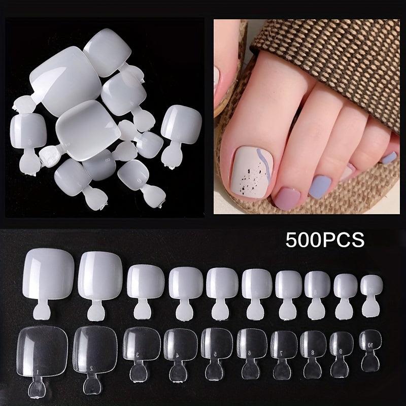 500 Pcs Short Square Toenail Tips Acrylic False Toenail Tips with Box