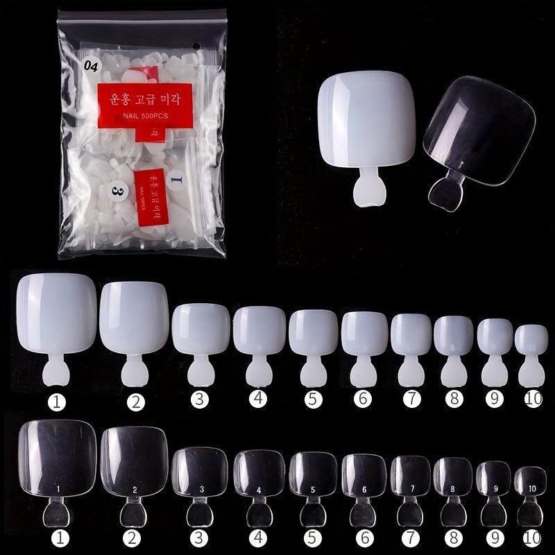 500 Pcs Short Square Toenail Tips Acrylic False Toenail Tips with Box