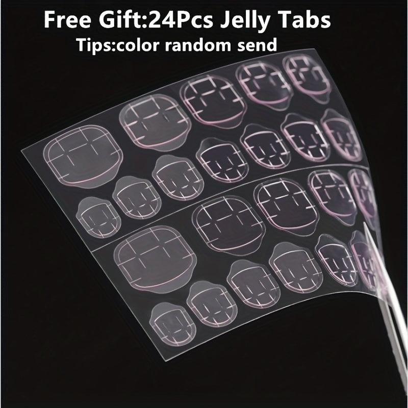 24pcs Rhinestone False Toenails Sparkling Champagne Press On Nails