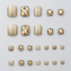 24pcs Rhinestone False Toenails Sparkling Champagne Press On Nails