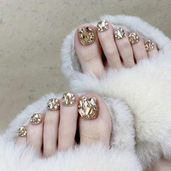 24pcs Rhinestone False Toenails Sparkling Champagne Press On Nails