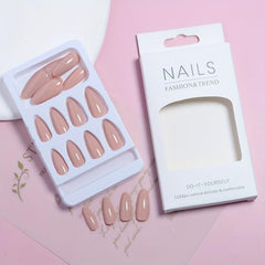 24pcs Glossy Nude Pink Press On Nails Medium Almond False Nails for Women