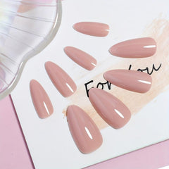 24pcs Glossy Nude Pink Press On Nails Medium Almond False Nails for Women