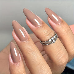 24pcs Glossy Nude Pink Press On Nails Medium Almond False Nails for Women